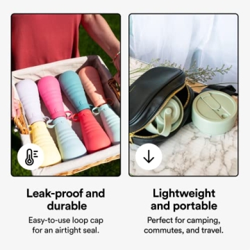 STOJO Collapsible Water Bottle - Sage Green, 20oz / 592ml - Leak-Proof Reusable Silicone Travel Cup for Hot & Cold Drinks - Microwave & Dishwasher Safe