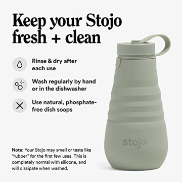 STOJO Collapsible Water Bottle - Sage Green, 20oz / 592ml - Leak-Proof Reusable Silicone Travel Cup for Hot & Cold Drinks - Microwave & Dishwasher Safe