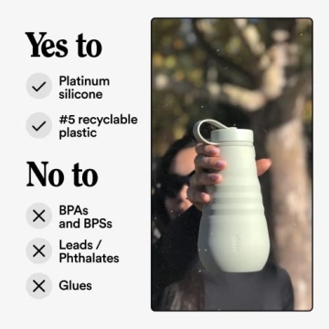 STOJO Collapsible Water Bottle - Sage Green, 20oz / 592ml - Leak-Proof Reusable Silicone Travel Cup for Hot & Cold Drinks - Microwave & Dishwasher Safe