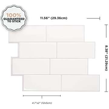 Smart Tiles Peel and Stick Backsplash - 5 Sheets of 11.56'' x 8.38'' - 3D Adhesive Peel and Stick Tile Backsplash for Kitchen, Bathroom, Wall Tile, Campagnola White, 11.56'' X 8.38''