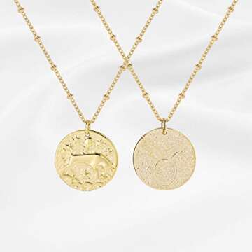 Zodiac Coin Embossed Choker Necklace - Taurus 14K Gold Plated Personalized Gift for Women & Men