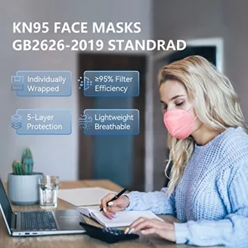 HALIDODO KN95 Face Masks 60 Pack 5-Ply Protection Comfort Fit