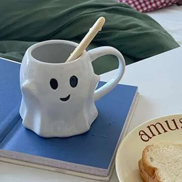 TOKZON Ghost Mug, Halloween Coffee Mug, Cute Ghost Coffee Mug, Ghost Halloween Ceramic Coffee Mug, 14 Fl Oz (1pcs)