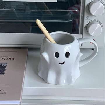 TOKZON Ghost Mug, Halloween Coffee Mug, Cute Ghost Coffee Mug, Ghost Halloween Ceramic Coffee Mug, 14 Fl Oz (1pcs)