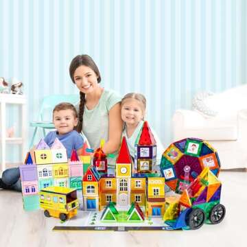 PicassoTiles Master Builder Magnetic Early Educational Toy Building Block Kit with 3 in 1 Playboard ...