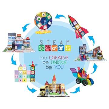 PicassoTiles Master Builder Magnetic Early Educational Toy Building Block Kit with 3 in 1 Playboard for Kid,Baby Ages 3 and Up, STEM Construction with School, Bus, Hospital, Police Station, 300 Piece