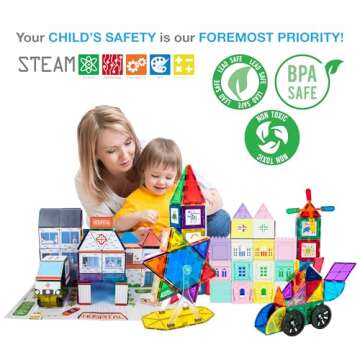 PicassoTiles Master Builder Magnetic Early Educational Toy Building Block Kit with 3 in 1 Playboard for Kid,Baby Ages 3 and Up, STEM Construction with School, Bus, Hospital, Police Station, 300 Piece