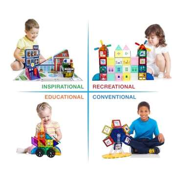 PicassoTiles Master Builder Magnetic Early Educational Toy Building Block Kit with 3 in 1 Playboard for Kid,Baby Ages 3 and Up, STEM Construction with School, Bus, Hospital, Police Station, 300 Piece