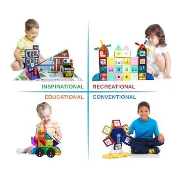 PicassoTiles Master Builder Magnetic Early Educational Toy Building Block Kit with 3 in 1 Playboard for Kid,Baby Ages 3 and Up, STEM Construction with School, Bus, Hospital, Police Station, 300 Piece