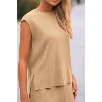 PRETTYGARDEN Women's 2 Piece Outfits Knit Loungewear High Low Pullover Tops and Wide Leg Pants Casual Sweater Sets Tracksuits (Light Camel,Medium)