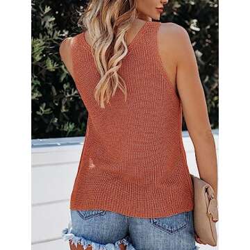 Tutorutor Womens Summer Sleeveless V Neck Sweater Vest Fall Knitted Loose Cami Tank Tops Brick Red