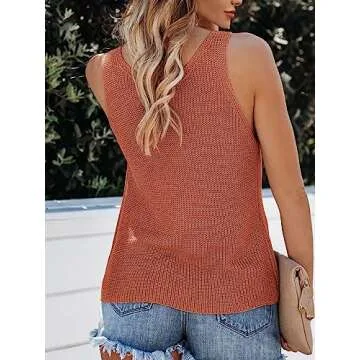 Tutorutor Womens Summer Sleeveless V Neck Sweater Vest Fall Knitted Loose Cami Tank Tops Brick Red