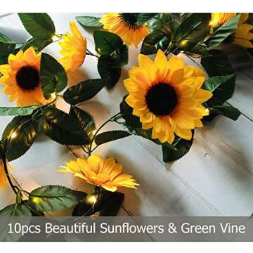 Fielegen 30 LED Artificial Sunflower Garland with Lights Battery Powered 7.2ft Sunflower Vine Fake Flowers Garland String Lights for Indoor Bedroom Holiday Garden Wedding Birthday Party Table Decor