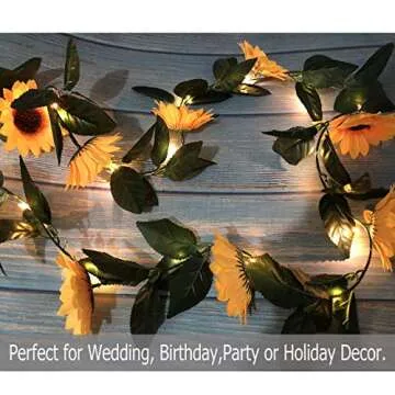 Fielegen 30 LED Artificial Sunflower Garland with Lights Battery Powered 7.2ft Sunflower Vine Fake Flowers Garland String Lights for Indoor Bedroom Holiday Garden Wedding Birthday Party Table Decor