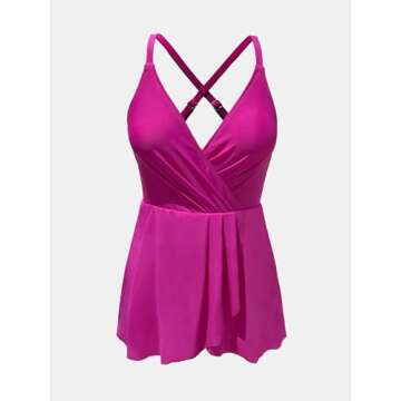CUPSHE Women's One Piece Swimsuit Tummy Control Swim Dress Crisscross Ruched Skirted Bathing Suit with Bottom XL, Magenta