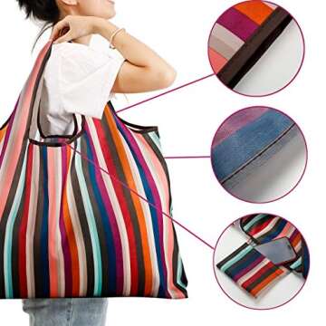 GOPHRALOVE Reusable Grocery Bag 2 Packs Large Washable Foldable Eco Friendly Nylon Heavy Duty Fits i...