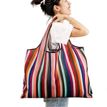 GOPHRALOVE Reusable Grocery Bag 2 Packs Large Washable Foldable Eco Friendly Nylon Heavy Duty Fits in Pocket Shopping Tote Bag (New Rainbow)