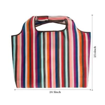 GOPHRALOVE Reusable Grocery Bag 2 Packs Large Washable Foldable Eco Friendly Nylon Heavy Duty Fits in Pocket Shopping Tote Bag (New Rainbow)