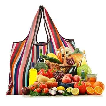 GOPHRALOVE Reusable Grocery Bag 2 Packs Large Washable Foldable Eco Friendly Nylon Heavy Duty Fits in Pocket Shopping Tote Bag (New Rainbow)