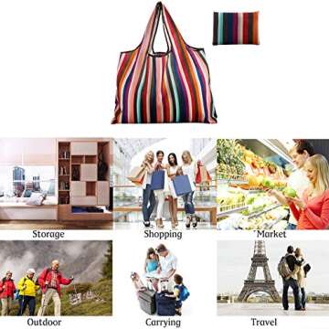 GOPHRALOVE Reusable Grocery Bag 2 Packs Large Washable Foldable Eco Friendly Nylon Heavy Duty Fits in Pocket Shopping Tote Bag (New Rainbow)