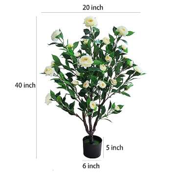 Artificial Camellia Flower Tree Plant for Home Decoration (White)