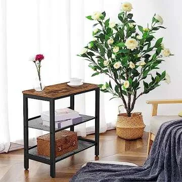 Artificial Camellia Flower Tree Plant for Home Decoration (White)