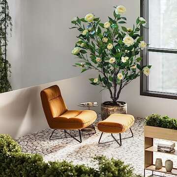 Artificial Camellia Flower Tree Plant for Home Decoration (White)