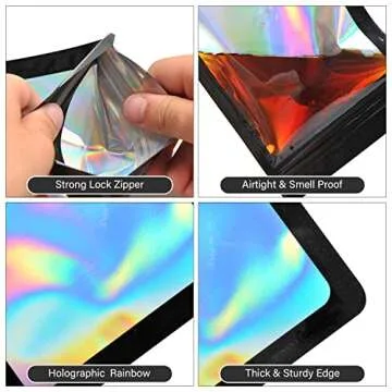 EONJOE 100-Pack Resealable Holographic Mylar Bags
