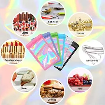 EONJOE 100-Pack Resealable Holographic Mylar Bags