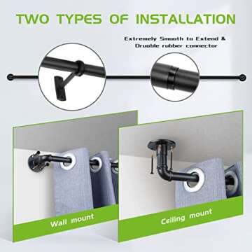 Adjustable 1 Inch Industrial Curtain Rod for Any Window