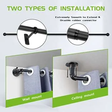 Adjustable 1 Inch Industrial Curtain Rod for Any Window