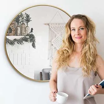 SHERBECK Circle Round Wall Mirror 24 inch Metal Frame Mirror,Round Bathroom Mirror, for Wall, Living...