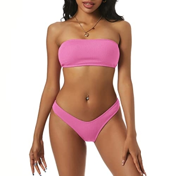Stylish ZAFUL Strapless Ribbed Bandeau Bikini Set
