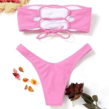 Stylish ZAFUL Strapless Ribbed Bandeau Bikini Set