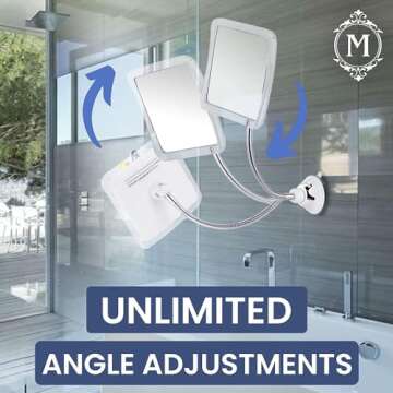 MIRRORVANA Flexible Fogless Shower Mirror for Bathroom Shaving with Height Adjustable Gooseneck Exte...