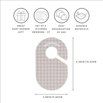 3 Sprouts Baby & Toddler Hanger Closet Dividers Set of 8 - Durable Baby Clothes Organizer, Nursery C...