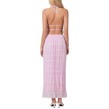 Sastianaen Women 2 Piece Maxi Skirt Set Y2k Lace Up Back Tank Top Flowy Ruffle Long Skirt Outfits Summer Going Out Beach Sundress (1-Pink,s), Small
