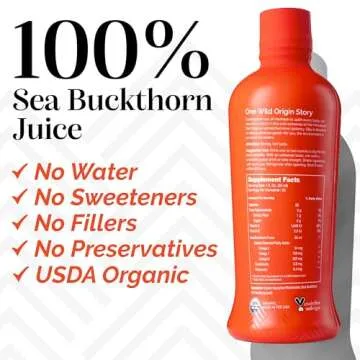 sibu Omega 7 Pure, 100% Pure Sea Buckthorn Juice (32 oz), USDA Organic – Boosts Immune System, Supports Cardiovascular Health, Amazing for Skin Hair and Nails