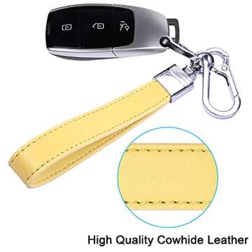 Wisdompro Genuine Leather Car Keychain - Heavy Duty with Anti-lost Design and 3 Keyrings in Yellow