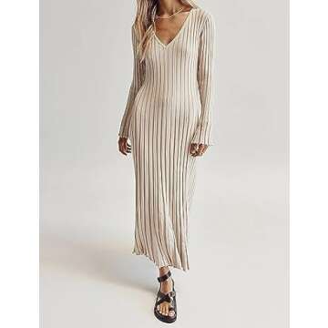 Juakoso Women Ribbed Knit Maxi Dress Sexy Backless Long Sleeve Bodycon Long Dress Slim Flit Flowy Party Dress Y2K Streetwear
