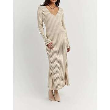 Juakoso Women Ribbed Knit Maxi Dress Sexy Backless Long Sleeve Bodycon Long Dress Slim Flit Flowy Party Dress Y2K Streetwear