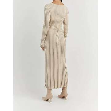 Juakoso Women Ribbed Knit Maxi Dress Sexy Backless Long Sleeve Bodycon Long Dress Slim Flit Flowy Party Dress Y2K Streetwear