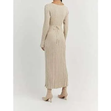 Juakoso Women Ribbed Knit Maxi Dress Sexy Backless Long Sleeve Bodycon Long Dress Slim Flit Flowy Party Dress Y2K Streetwear