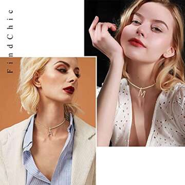 FindChic Hip Hop Fully Iced Choker Tennis Chain Letter Pendant Necklace for Women with Initial A Charm 18K Gold Plated Full Cubic Zirconia Chokers