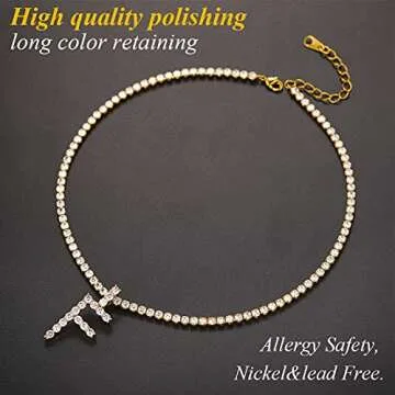 FindChic Hip Hop Fully Iced Choker Tennis Chain Letter Pendant Necklace for Women with Initial A Charm 18K Gold Plated Full Cubic Zirconia Chokers