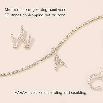 FindChic Hip Hop Fully Iced Choker Tennis Chain Letter Pendant Necklace for Women with Initial A Charm 18K Gold Plated Full Cubic Zirconia Chokers