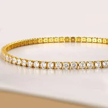 FindChic Hip Hop Fully Iced Choker Tennis Chain Letter Pendant Necklace for Women with Initial A Charm 18K Gold Plated Full Cubic Zirconia Chokers