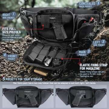 LIVANS Tactical Fanny Pack for Men Women, Concealed Carry Fanny Pack, Military Waist Bag Pack, Adjus...