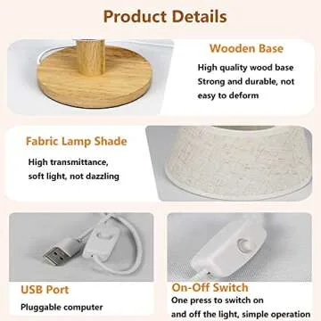 YKCGG Small Table Lamp,Bedside Table Lamp,Wooden Bedside Lamp Simple Bedroom Lamp Linen Shade Mini Desk Lamp Night Light Nightstand Lamp for Bedroom,Living Room,Kids Room