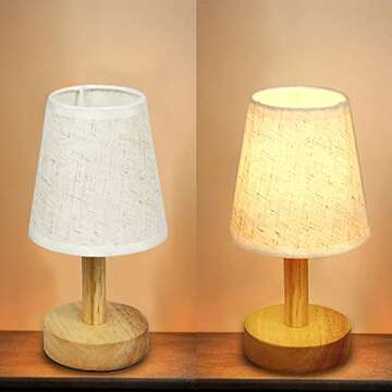 YKCGG Small Table Lamp,Bedside Table Lamp,Wooden Bedside Lamp Simple Bedroom Lamp Linen Shade Mini Desk Lamp Night Light Nightstand Lamp for Bedroom,Living Room,Kids Room